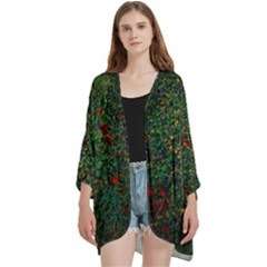 Grass Nature Meadow Open Front 3/4 Sleeve Batwing Chiffon Cardigan Kimono by Hannah976