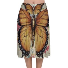 Butterflies of motivation Velvet Flared Midi Skirt