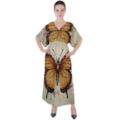 Butterflies Of Motivation V-neck Boho Style Maxi Dress by customfabrics