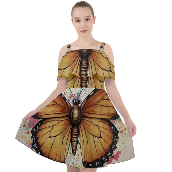 Butterflies of motivation Cut Out Shoulders Dress