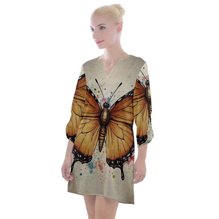 Butterflies of motivation Open Neck Shift Dress