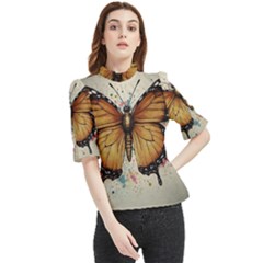 Butterflies of motivation Frill Neck Blouse