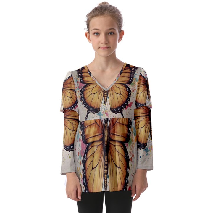 Butterflies of motivation Kids  V Neck Casual Top