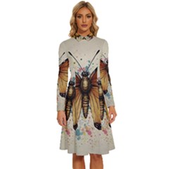 Butterflies of motivation Long Sleeve Shirt Collar A-Line Dress