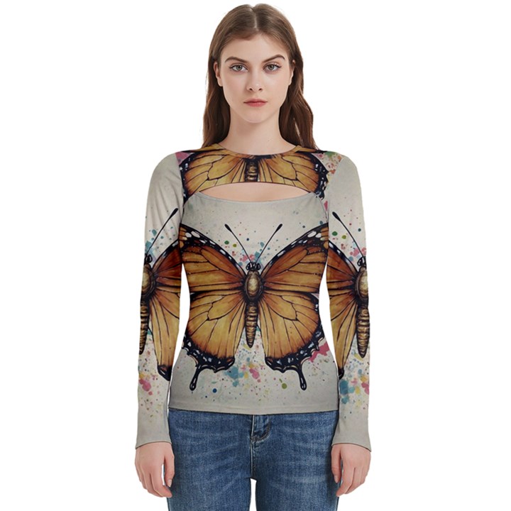 Butterflies of motivation Women s Cut Out Long Sleeve T-Shirt