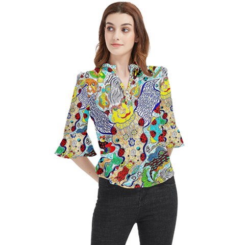 Supersonic Ladybug Angel Power Loose Horn Sleeve Chiffon Blouse by chellerayartisans