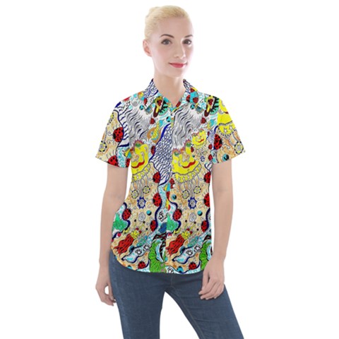 Supersonic Ladybug Angel Power Women s Short Sleeve Pocket Shirt by chellerayartisans