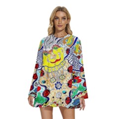 Supersonic Ladybug Angel Power Round Neck Long Sleeve Bohemian Style Chiffon Mini Dress