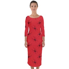 Spiders Pattern Seamless Arachnids Quarter Sleeve Midi Bodycon Dress by Maspions