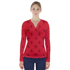 Spiders Pattern Seamless Arachnids V-neck Long Sleeve Top