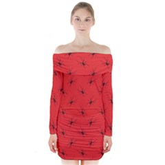 Spiders Pattern Seamless Arachnids Long Sleeve Off Shoulder Dress