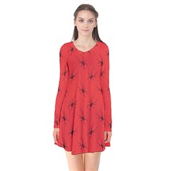 Spiders Pattern Seamless Arachnids Long Sleeve V-neck Flare Dress