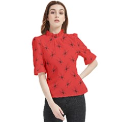 Spiders Pattern Seamless Arachnids Frill Neck Blouse