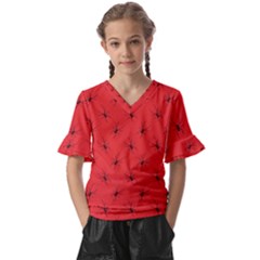 Spiders Pattern Seamless Arachnids Kids  V-neck Horn Sleeve Blouse