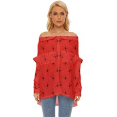 Spiders Pattern Seamless Arachnids Off Shoulder Chiffon Pocket Shirt