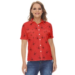 Spiders Pattern Seamless Arachnids Women s Short Sleeve Double Pocket Shirt