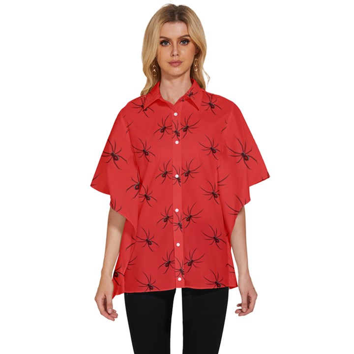 Spiders Pattern Seamless Arachnids Women s Batwing Button Up Shirt