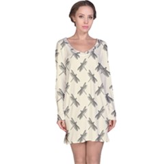 Dragonfy Insect Pattern Long Sleeve Nightdress