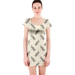 Dragonfy Insect Pattern Short Sleeve Bodycon Dress