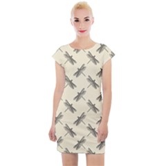 Dragonfy Insect Pattern Cap Sleeve Bodycon Dress