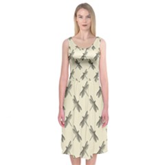 Dragonfy Insect Pattern Midi Sleeveless Dress