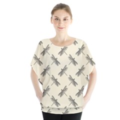 Dragonfy Insect Pattern Batwing Chiffon Blouse