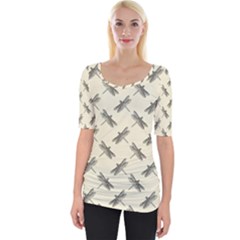 Dragonfy Insect Pattern Wide Neckline T-shirt