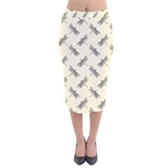 Dragonfy Insect Pattern Velvet Midi Pencil Skirt