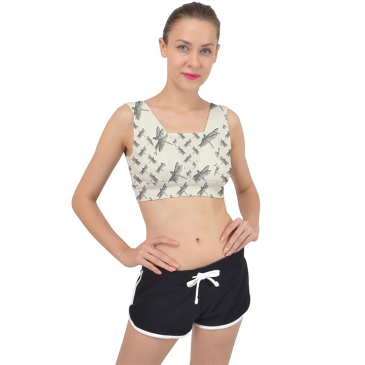 Dragonfy Insect Pattern V-Back Sports Bra