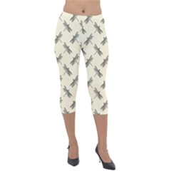 Dragonfy Insect Pattern Lightweight Velour Capri Leggings  by Maspions