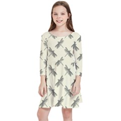 Dragonfy Insect Pattern Kids  Quarter Sleeve Skater Dress by Maspions