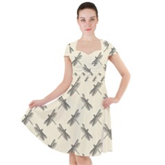 Dragonfy Insect Pattern Cap Sleeve Midi Dress