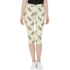 Dragonfy Insect Pattern Inside Out Lightweight Velour Capri Leggings  by Maspions