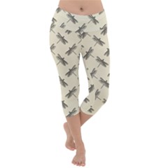 Dragonfy Insect Pattern Lightweight Velour Capri Yoga Leggings by Maspions