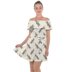 Dragonfy Insect Pattern Off Shoulder Velour Dress by Maspions