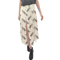 Dragonfy Insect Pattern Velour Split Maxi Skirt