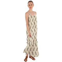 Dragonfy Insect Pattern Cami Maxi Ruffle Chiffon Dress