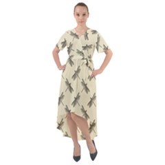 Dragonfy Insect Pattern Front Wrap High Low Dress