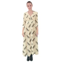 Dragonfy Insect Pattern Button Up Maxi Dress by Maspions