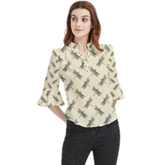 Dragonfy Insect Pattern Loose Horn Sleeve Chiffon Blouse