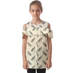 Dragonfy Insect Pattern Fold Over Open Sleeve Top