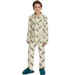 Dragonfy Insect Pattern Kids  Long Sleeve Velvet Pajamas Set