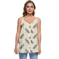 Dragonfy Insect Pattern Casual Spaghetti Strap Chiffon Top