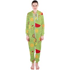 Art Fruits Pattern Hooded Jumpsuit (ladies)