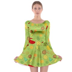 Art Fruits Pattern Long Sleeve Skater Dress