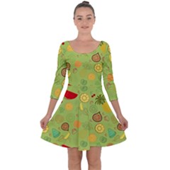 Art Fruits Pattern Quarter Sleeve Skater Dress