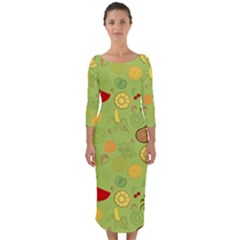 Art Fruits Pattern Quarter Sleeve Midi Bodycon Dress