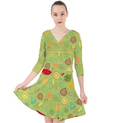 Art Fruits Pattern Quarter Sleeve Front Wrap Dress