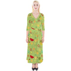 Art Fruits Pattern Quarter Sleeve Wrap Maxi Dress