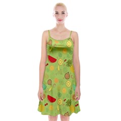 Art Fruits Pattern Spaghetti Strap Velvet Dress